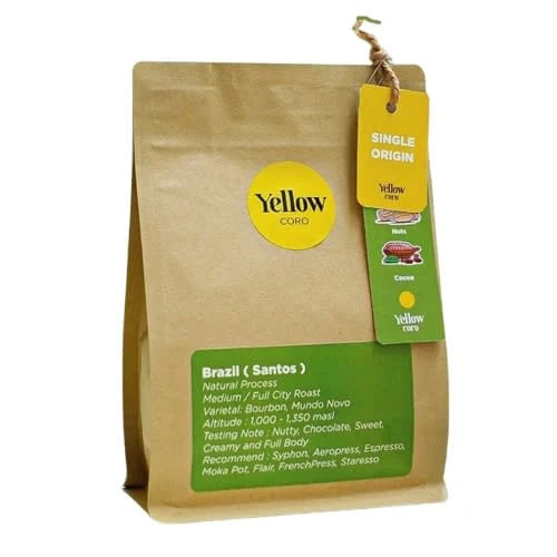 Yellow Coro Brazil Santos เมล็ดกาแฟอาราบิก้าสูตรยอดนิยม ตัวกาแฟให้ความหอมกรุ่นทุกการชงดื่ม