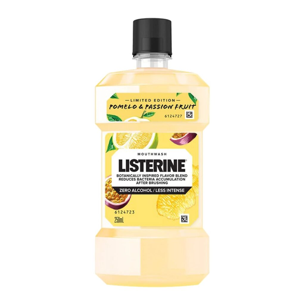 น้ำยาบ้วนปาก Listerine สูตร Mouthwash Pomelo & Passionfruit รสสัมผัสเปรี้ยวหอม ลดการสะสมแบคทีเรียในช่องปาก