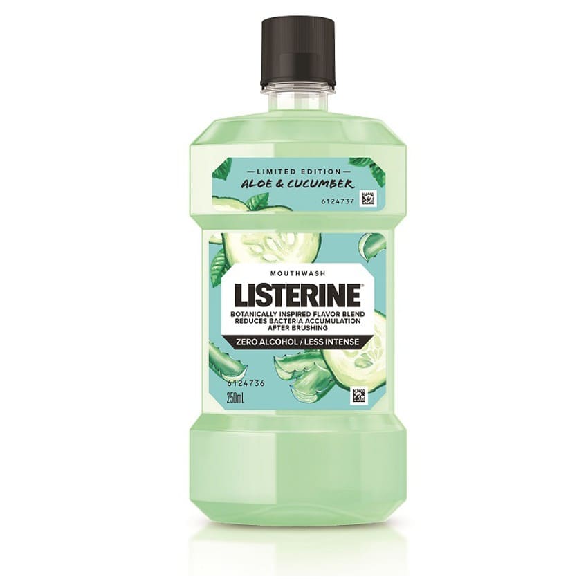 น้ำยาบ้วนปาก Listerine สูตร Mouthwash Aloe & Cucumber ส่วนผสมว่านหางจระเข้และแตงกวา